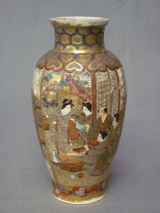A Japanese Satsuma porcelain vase decorated court figures 7"