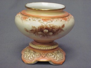 A Hadley Worcester globular shaped vase raised on panel supports with floral decoration 3 1/2"