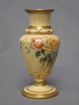 A Royal Worcester blush ivory vase with floral decoration, the base with green Worcester mark and 9 dots RD 230700 6"