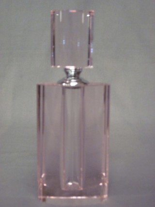 A pink glass oval shaped scent bottle and stopper 8"