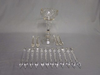 A cut glass lustre 11" (f) and a collection of 12 cut glass lozenge shaped lustres and 4 plain glass lustres