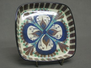 A Royal Copenhagen square shaped dish with floral decoration, the base marked Fajance MJ 7"
