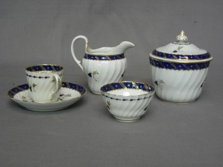 A Worcester Dr Wall cup and saucer, do. tea bowl, jug and sucrier (f)