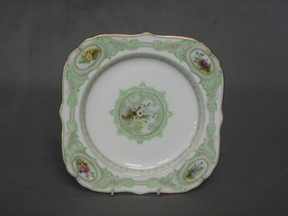 A Royal Worcester square porcelain plate with floral decoration, the reverse with purple Worcester mark and 21 dots RD487526 8"