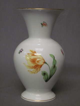 A Herend Hvngary porcelain vase with floral decoration 8" (crack to rim)