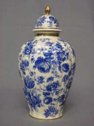 A Thomas Bavaria porcelain urn and cover with blue and white decoration 12" (lid f and r)