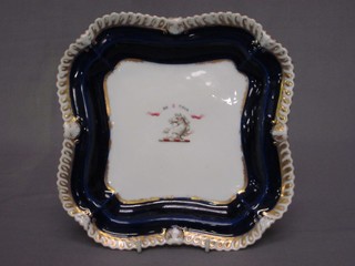 A 19th Century Regent China square porcelain dish with armorial decoration 8"