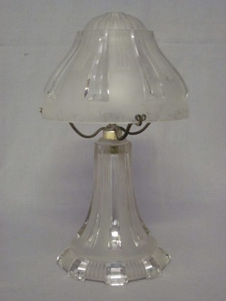 An Art Deco plate glass table lamp and shade 15"