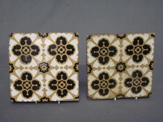 A pair of Minton & Co tiles, the reverse marked 30 Minton & Co patented Stoke upon Trent 6" x 6"