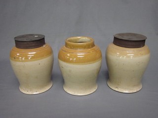 3 19th Century stoneware tobacco jars