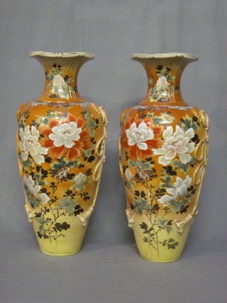 A large pair of Oriental club shaped vases 21"