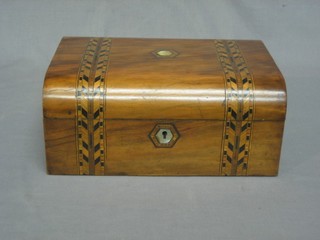 A Victorian mahogany D shaped trinket box with crossbanded decoration 12"