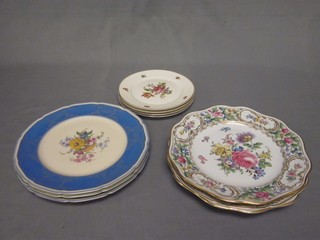 4 Continental porcelain tea plates with floral decoration 8" and 6 Continental decorative porcelain plates 11"