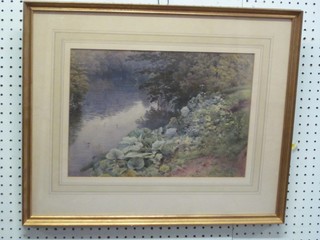 P Sykes, watercolour drawing "Study of a River Bank" 11" x 15"