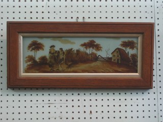 An 18th/19th Century painting on glass "Returning From the Harvest" 5" x 14"