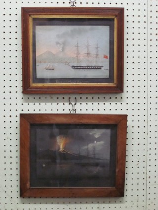 A pair of 19th Century watercolours "Vesuvius and The Bay" and "Vesuvius  at Erupting" dated 1833 6" x 9"