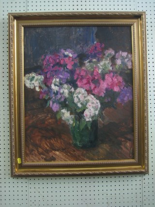 Oil on board, impressionist study "Vase of Flowers" 24" x 19"