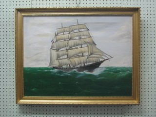 Oil on canvas "French Clipper in Full Sail" 17" x 23 1/2"
