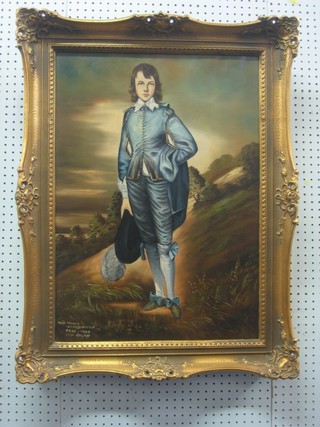 M A C H Thomas, after Gainsborough, oil on canvas "The Blue Boy" 26" x 19"