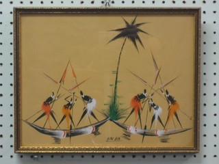 Eastern School, gouache drawing "Native Figures" 10" x 12"