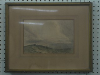 19th Century watercolour drawing "Foggy Moorland Scene" 6" x 8 1/2"