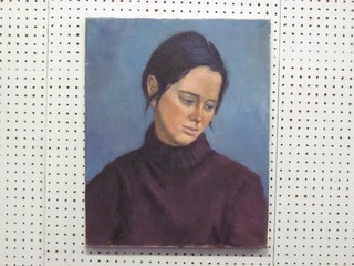 Oil on canvas, head and shoulders portrait "Girl with Purple Jumper" 20" x 16"