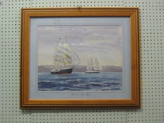 M T S Y Wood, watercolour drawing "Tenacious and Lord Nelson" 14" x 18"
