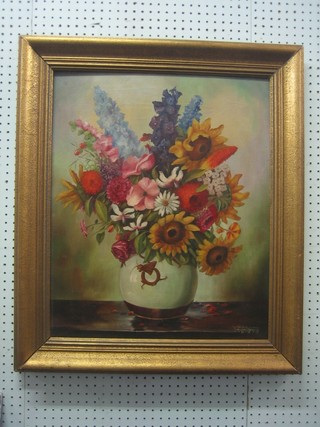 W H Rissh Heidelberg, oil on canvas still life study "Vase of Flowers" 23" x 19"