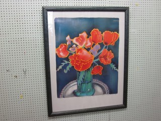 After William Delevoyas? a limited edition coloured print 53/300 "Red Poppies in a Vase" signed