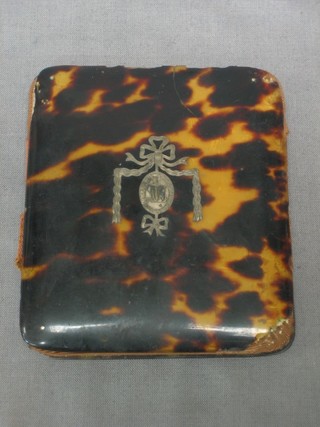 A tortoiseshell and silver mounted wallet 3" (chips to rim)