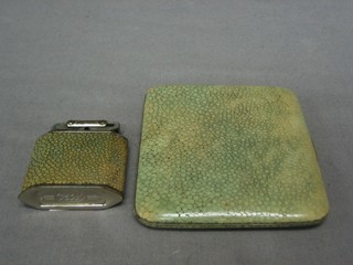 A shagreen cigarette case 3" and a shagreen lighter the base marked KW