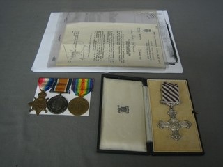 A Father and Son family group of medals including a group of 3 to 223368 A B Fulbrooke STO1 Royal Navy comprising  1914-15 Star, British War medal and Victory medal together with a George VI Distinguished Flying Cross dated 1944 to Flight Lieutenant Albert Bartholomew Fulbrooke Royal Air Force Volunteer Reserve T, RAF VT (Lancaster Pilot) together with  various correspondence and copies of documents including warrant of commission 