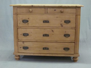 A Continental stripped and polished pine chest of 2 short and 3 long drawers 40"