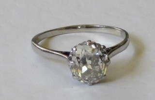 A lady's 18ct white gold or platinum dress/engagement ring set a solitaire diamond, approx. 1.5ct