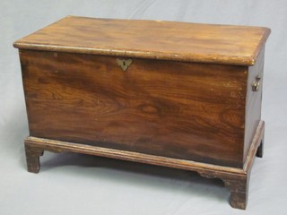 A Victorian mahogany camphor trunk with hinged lid and brass drop handles, raised on bracket feet 37"