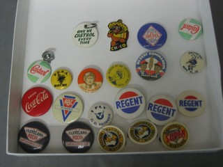2 Cleveland Discol badges, 3 National Benzol Mix badges, a Drink Coca Cola badge, an ABC Miner's badge, an EL AL Britannia, 3 Regent badges and 9 other badges