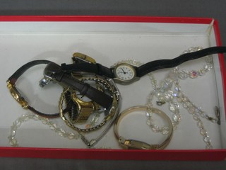 A collection of various wristwatches and 2 crystal necklaces