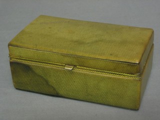 A rectangular green leather cigarette box with hinged lid, marked Cigarrillows 6 1/2"