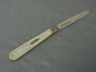 A  Victorian silver bladed folding fruit knife with mother of pearl grip, Sheffield 1852