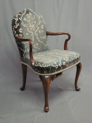 A Queen Anne style mahogany open arm carver chair