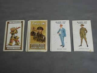 5 Black Cat cigarette cards - Types of London and 11 Will's cigarette cards - Recruiting Posters