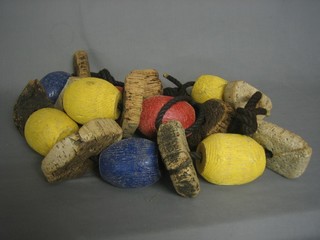 A set of 2 colourful wooden and cork fishing floats