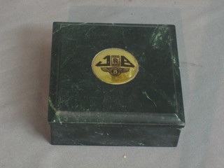 An onyx cigarette box the lid with gilt metal plaque marked Rolls Royce Bentley JB 4"