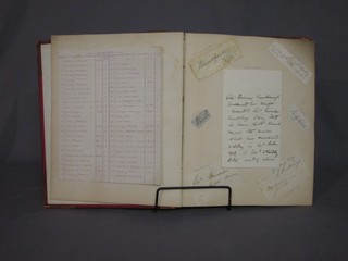 A Victorian half leather bound autograph album containing various letters and signatures including Marquis of Blandford, Duke & Duchess of Marlborough, various Bishops, Duchess of Sutherland, etc, etc,    