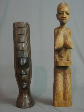 An Eastern carved hardwood portrait bust 16" and 1 other carved figure of a kneeling lady 18"