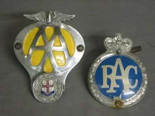 An AA beehive badge conjoined with a Crawley badge, together with an RAC badge