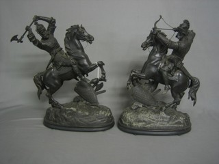 A pair of 19th Century spelter figures of mounted warriors 19" (1f)