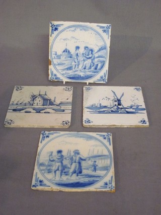 4 Delft blue and white tiles 5 1/2"