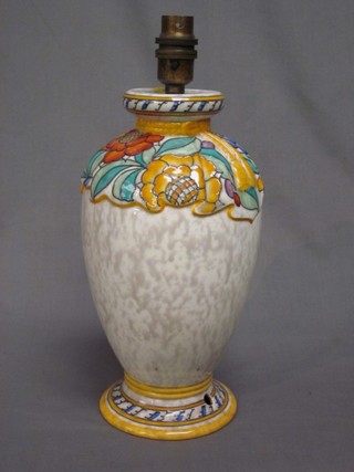 A  Royal Crown Ducal pottery table lamp the base marked Royal Crown Ducal C Rhead 2 and with paper label marked Lamp E24040 10"