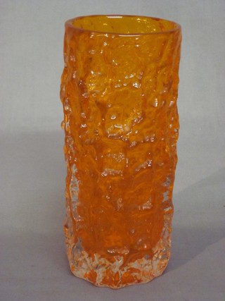 A cylindrical orange Whitefriars glass vase 7"